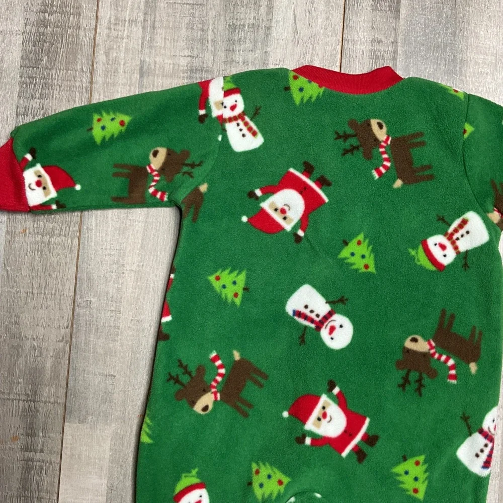 Carters Baby 3M Green Fleece Christmas Santa Snowman Reindeer Footed Pajamas